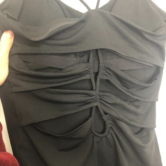 Fabletics Bailey Tank Cinch Lace Up Keyhole Back Padded Shelf Bra Black Medium - Picture 6 of 7